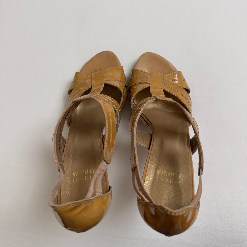 Stuart Weitzman Patent Leather Strappy Stiletto Platform Heels Size 8.5 Classic - Picture 7 of 13